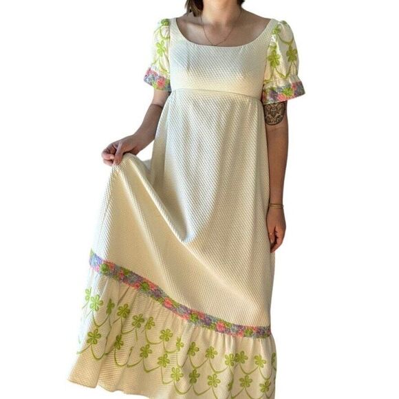 Vintage 60s Priscilla of Boston Floral Empire Waist Cottagecore Maxi Dress Sz M - Picture 6 of 9